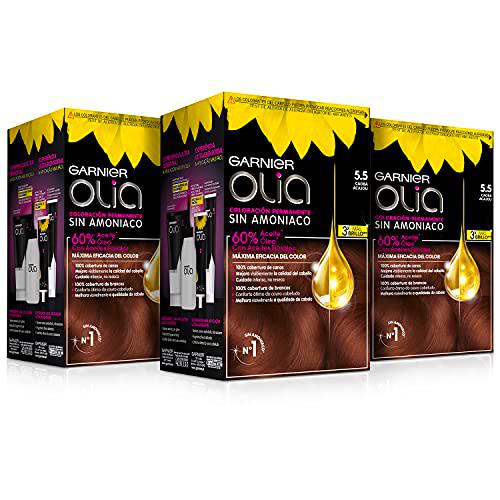 Garnier Olia - Pack de 3 coloración permanente sin amoniaco para un olor agradable con aceites florales de origen natural