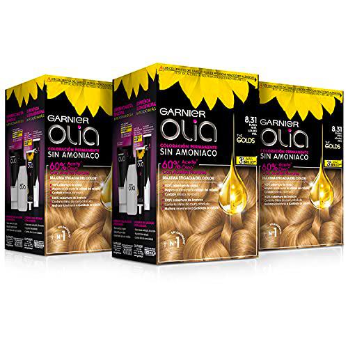 Garnier Olia - Pack de 3 coloración permanente sin amoniaco para un olor agradable con aceites florales de origen natural