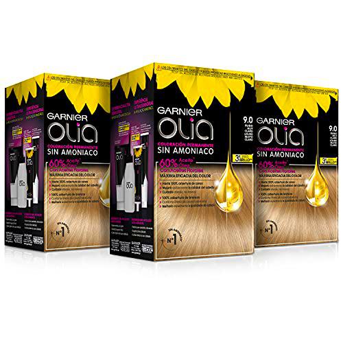Garnier Olia - Pack de 3 coloración permanente sin amoniaco para un olor agradable con aceites florales de origen natural
