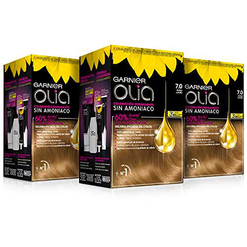 Garnier Olia - Pack de 3 coloración permanente sin amoniaco para un olor agradable con aceites florales de origen natural