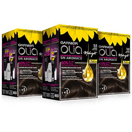 Garnier Olia - Pack de 3 coloración permanente con aceites florales de origen natural sin amoniaco para un olor agradable