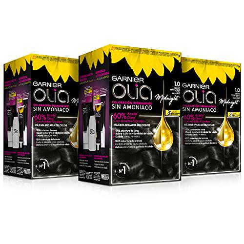 Garnier Olia - Pack de 3 coloración permanente sin amoniaco para un olor agradable con aceites florales de origen natural