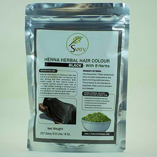 SVATV Henna Color de cabello NEGRO con 9 Hierbas II Cabello Mehndi