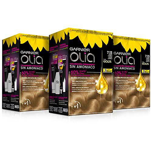 Garnier Olia - Pack de 3 coloración permanente sin amoniaco para un olor agradable con aceites florales de origen natural