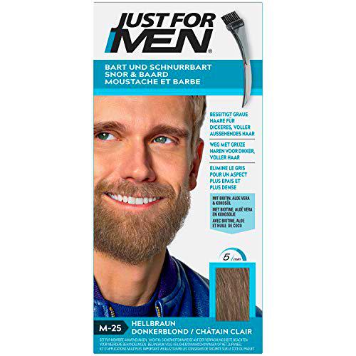 Just for Men Bigote y barba colorante marrón claro elimina el gris para un aspecto más grueso y completo