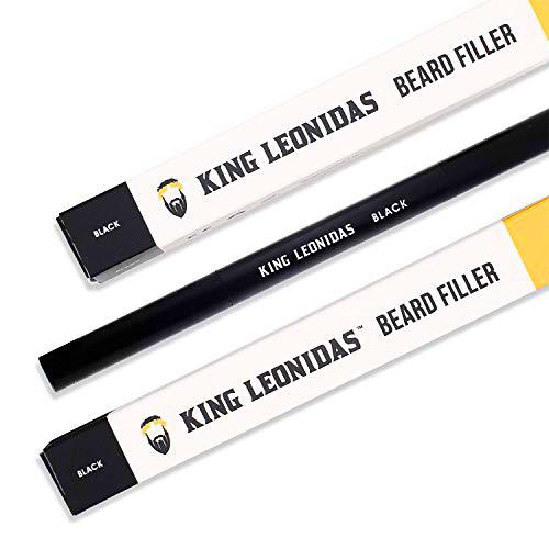 KING LEONIDAS Relleno de barba negra | rellena, afila y define tu barba parcheada | también en marrón | pluma de relleno de barba resistente al agua | mejora el color del cabello facial y de la barba