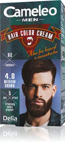 Cameleo Men - Tinte permanente para cabello | Color marrón medio para barba y bigote | Efecto de color natural en 5 minutos | Cubrir el pelo gris | Amoníaco