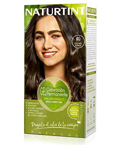Naturtint | Coloración sin amoniaco | 100% cobertura de canas | Ingredientes vegetales | Color natural y duradero | 4G Castaño Dorado | 170ml