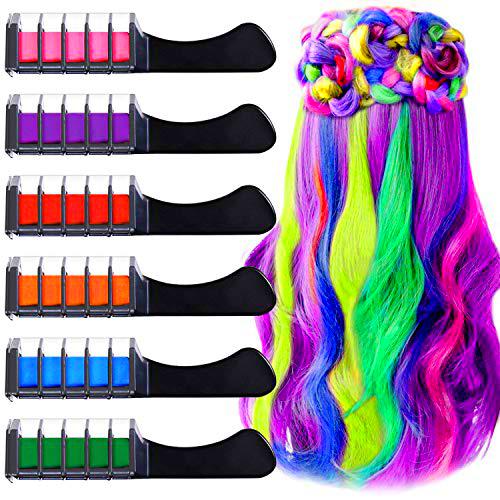 6 Colores Tiza de Pelo, EBANKU Hair Chalk Peine de tiza para el pelo con Tapa