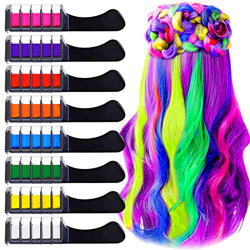 Peine de Tiza Para el Pelo con Tapa, EBANKU 8 Colores Lavables Tinte para Cabello