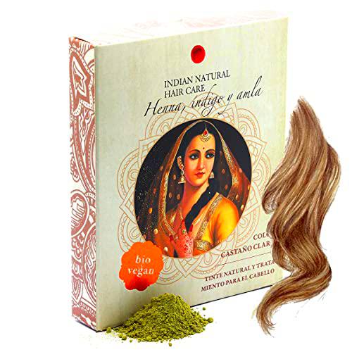 Henna, índigo y amla - Color castaño claro - 200g - Tinte natural y tratamiento para el cabello