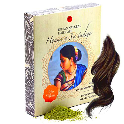 Henna y 3x índigo - Color castaño oscuro - 200g - Tinte natural para el cabello