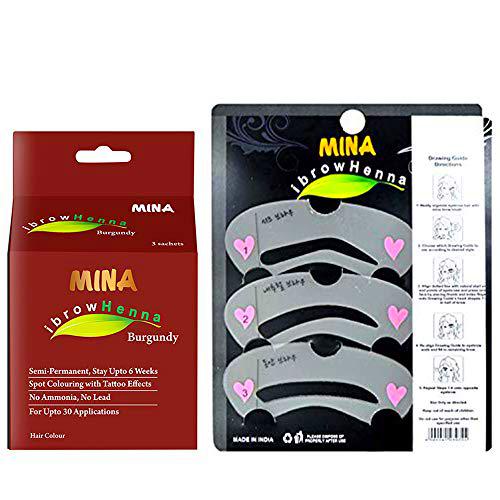 MINA ibrow Henna Semi Permanent Tint Kit Regular Pack with Stencil For Professional Tinting &amp; Coloring