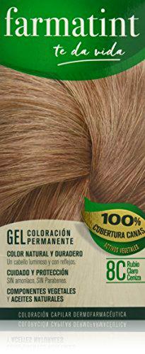 Farmatint Gel 8C Rubio Claro Ceniza | Color natural y duradero | Componentes vegetales y aceites naturales | Sin amoníaco | Sin parabenos | Dermatológicamente testado