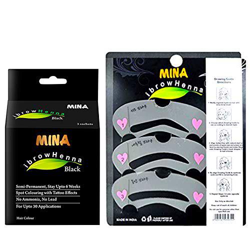 MINA ibrow Henna Semi Permanent Tint Kit Regular Pack with Stencil For Professional Tinting &amp; Coloring