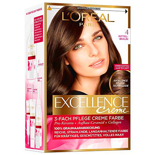 L'Oréal Paris Excellence Coloración Permanente, 4 Marrón Medio
