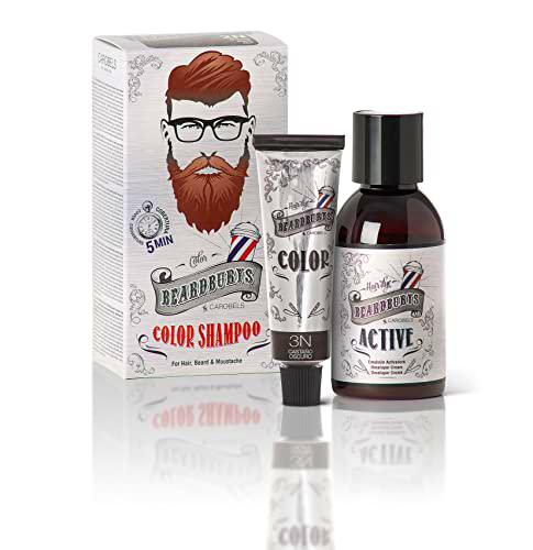 Beardburys Color Shampoo | Tinte de Barba y Cabello Castaño Oscuro en champú
