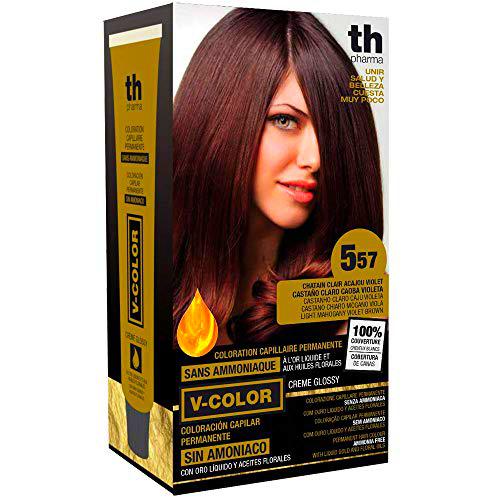 Thader Th Pharma V-Color Kit de Tinte permanente Sin Amoniaco con Oro Líquido 100% Cobertura de canas, 120 ml (No