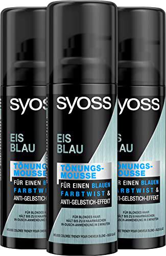 SYOSS Mousse de color azul hielo Wash Out, 3 unidades (3 x 120 ml)