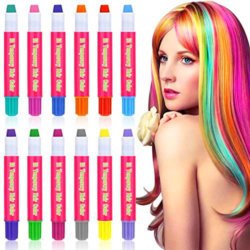 MOOING Tiza para el Cabello,12 colores Tizas para el Pelo Temporales,Tinte Pelo Lavable Niños,Temporales para el Cabello para Carnaval