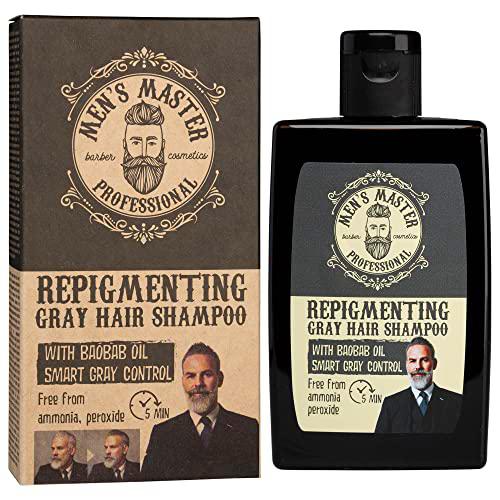 Men's Master Champú Repigmentante para Hombres con Canas | Con Aceite de Baobab y Coloración en 5 min | Aporta un Tono Gris Claro Natural | Sin Amoníaco
