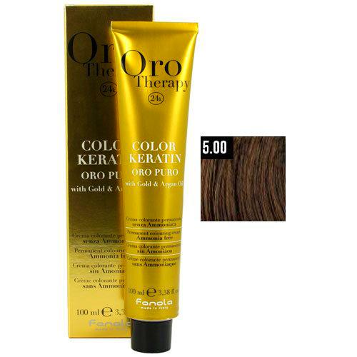 Fanola Crema colorante sin amoniaco Oro Therapy 24K KERATIN Color 5.00 Castaño claro natural intenso 100 mL