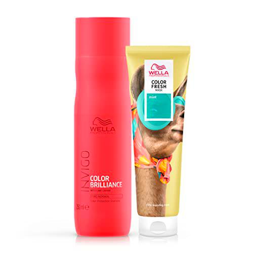 Wella Professionals Color Brilliance Champú 250ml protege la Intensidad del cabello teñido fino + Color Fresh Mask 150mlColoración Temporal Tono Verde