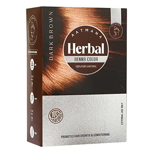 AATMANA Color De Cabello De Henna Marrón Oscuro A Base De Hierbas Con La Bondad De 9 Hierbas | Make Hair Soft &amp; Shiner Color De Cabello Natural Para Hombres Y Mujeres 100g