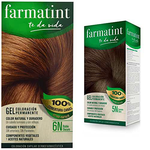 Farmatint Tinte permanente 6N Rubio Oscuroy, Cabello natural y color duradero
