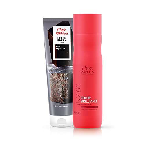 Wella Professionals | Color Fresh Mask Coloración Temporal Cool Espresso + Color Brilliance Champú protege la Intensidad del cabello teñido grueso (250ml)