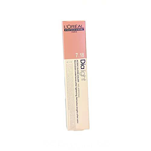 L'Oréal Professionnel DiaLight 7.18 Coloración Rubio Ceniza Moka Sin Amoniaco, 50ml