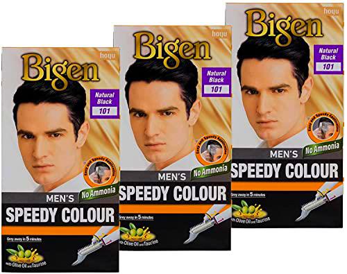 Bigen Men's Speedy Color Tinte para el cabello | Negro natural 101 | Eliminación rápida y fácil de canas | Con Aceite de Oliva y Taurina