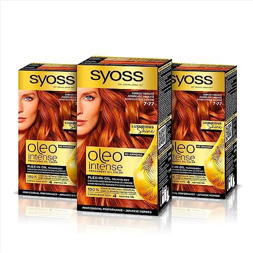 Syoss Oleo Intense - Tinte 7-77 Cobrizo Vibrante - Sin amoniaco, pack de 3