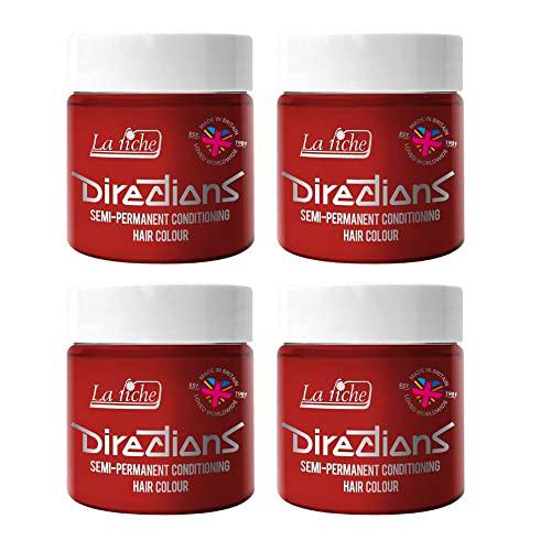 4 x La Riche Directions Semi-Permanent Hair Color Bote de 100 ml (Pillarbox Red)