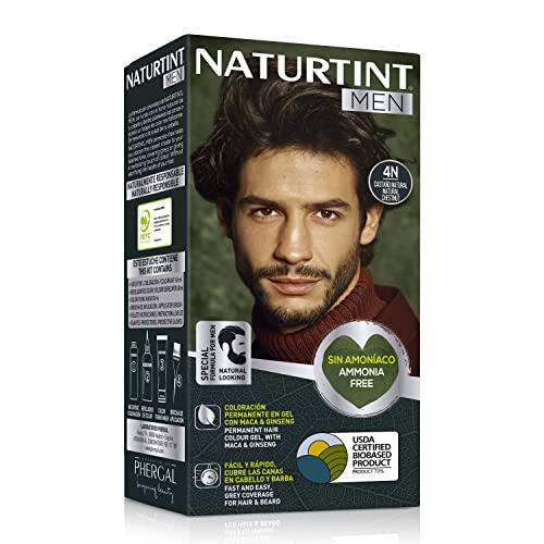 Naturtint Men Biobased | Coloración Permanente Sin Amoniaco para Hombre | Tinte para Cabello y Barba | 100% Cobertura de Canas | Color Natural y Duradero | Ingredientes Naturales | 4N Castaño Natural
