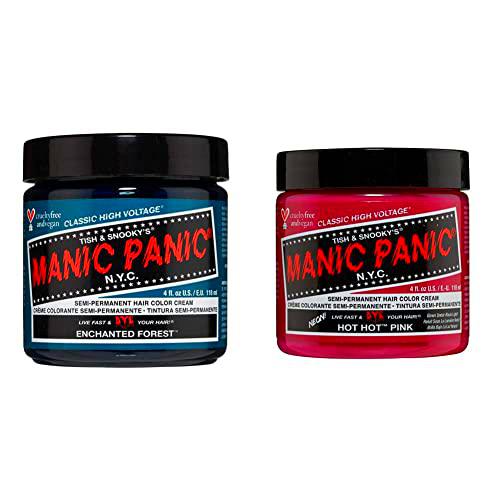 Manic Panic - Enchanted Forest Classic Creme Vegan Cruelty Green Free Semi Permanent Hair Dye 118ml &amp; Hot Hot Pink Classic Creme Vegan Cruelty Free Pink Semi Permanent Hair Dye 118ml