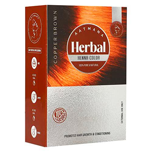 AATMANA Color De Cabello De Henna Marrón Cobre A Base De Hierbas Con La Bondad De 9 Hierbas | Make Hair Soft &amp; Shiner Color De Cabello Natural Para Hombres Y Mujeres 100g