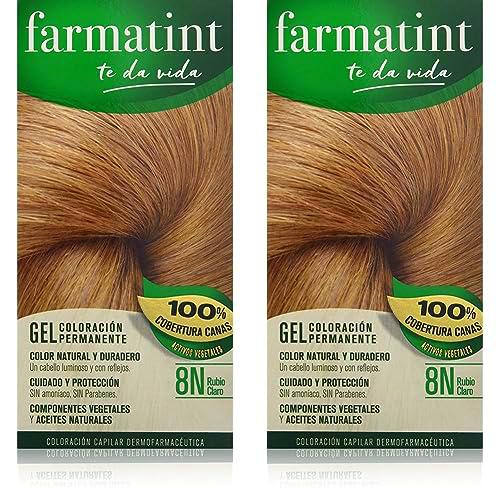 Farmatint Gel 8N Rubio Claro | Color natural y duradero | Componentes vegetales y aceites naturales | Sin amoníaco | Sin Parabenos | Dermatológicamente testado (Paquete de 2)