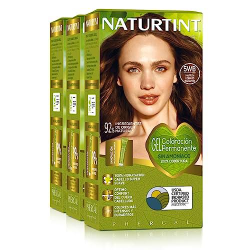 Naturtint | Coloración sin amoniaco | 5WB Marrón Cobrizo Radiante | 100% cobertura de canas | Ingredientes vegetales | Color natural y duradero | Pack de 3