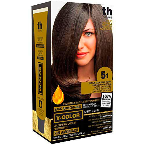 Thader Th Pharma V-Color Kit de Tinte permanente Sin Amoniaco con Oro Líquido 100% Cobertura de canas, 120 ml (No